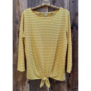 Old Navy Yellow White Striped Long Sleeve Tie Woman's L Nautical Preppy Classic
